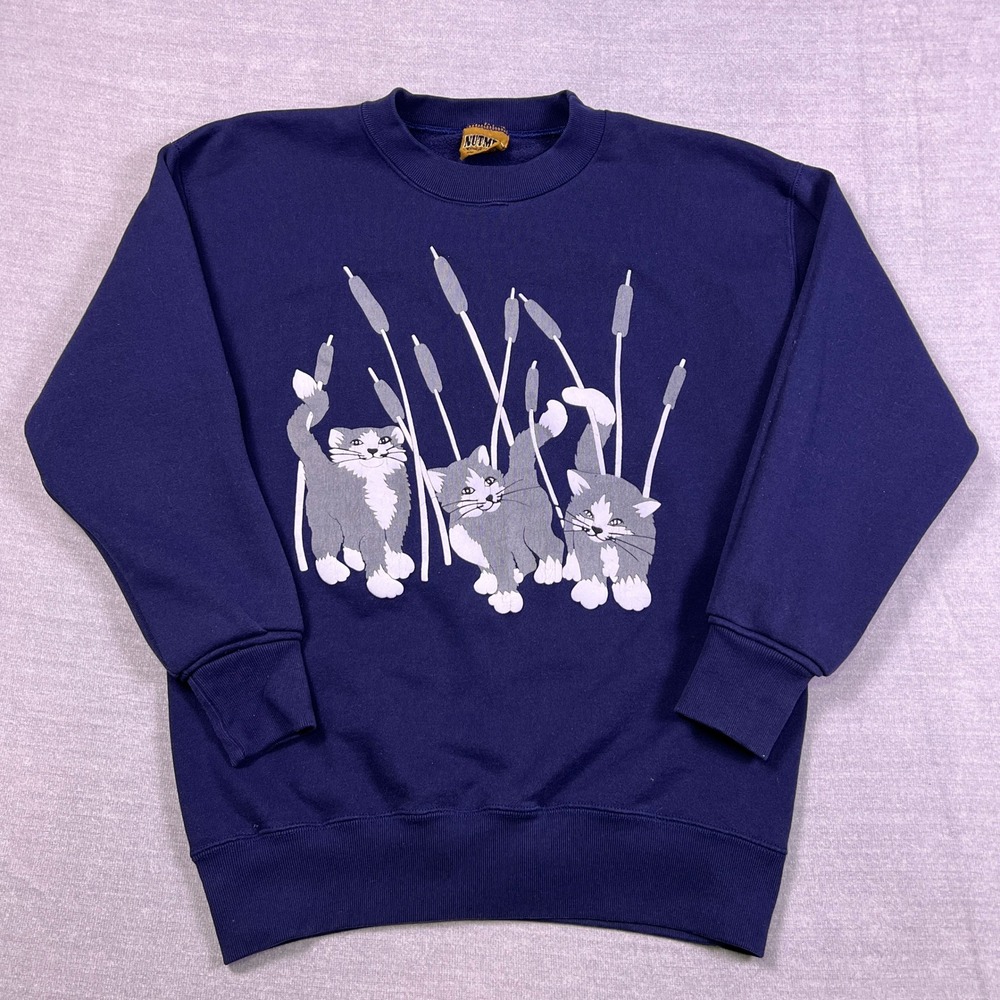 Nutmeg Vintage 90s Cat Kitten Graphic Sweatshirt Unisex‎ Medium Blue